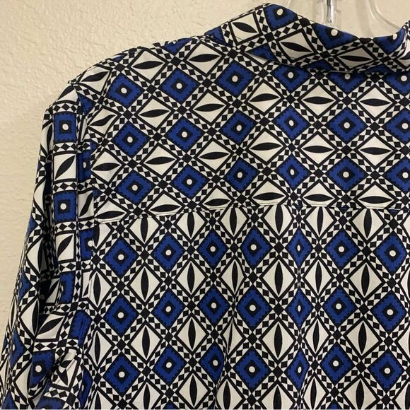 FOXCROFT WRINKLE FREE SHIRT WOMENS 14 BLACK & BLUE FITTED 100% COTTON BUTTON UP. - Picture 5 of 11